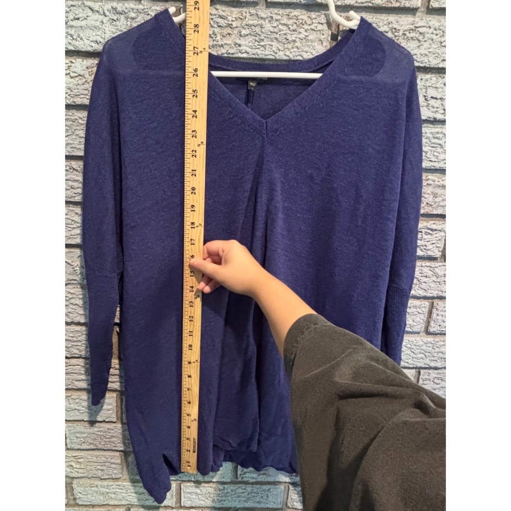 Eileen Fisher Blue V-Neck Dolman Sleeve Lightweight Knit Sweater Large - Picture 3 of 6